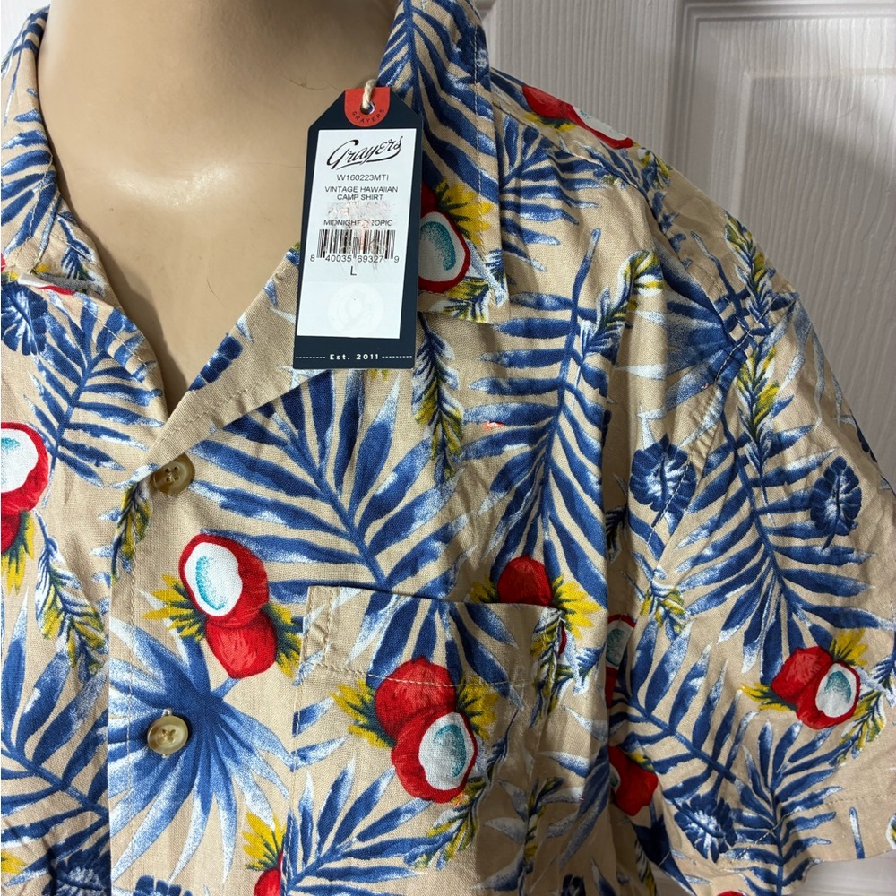Grayers Beige Button-Down Tropical Print Short Sl… - image 2